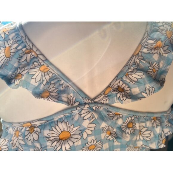 Shosho Romper Womens Size 10 Blue & White Daisy Checkered Ruffled Straps - Picture 6 of 7